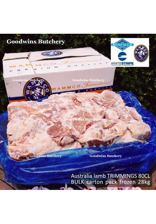 Australia lamb mutton TRIMMINGS 80CL tetelan frozen WAMMCO bulk carton pack +/- 28kg 50x33x18cm (price/kg)